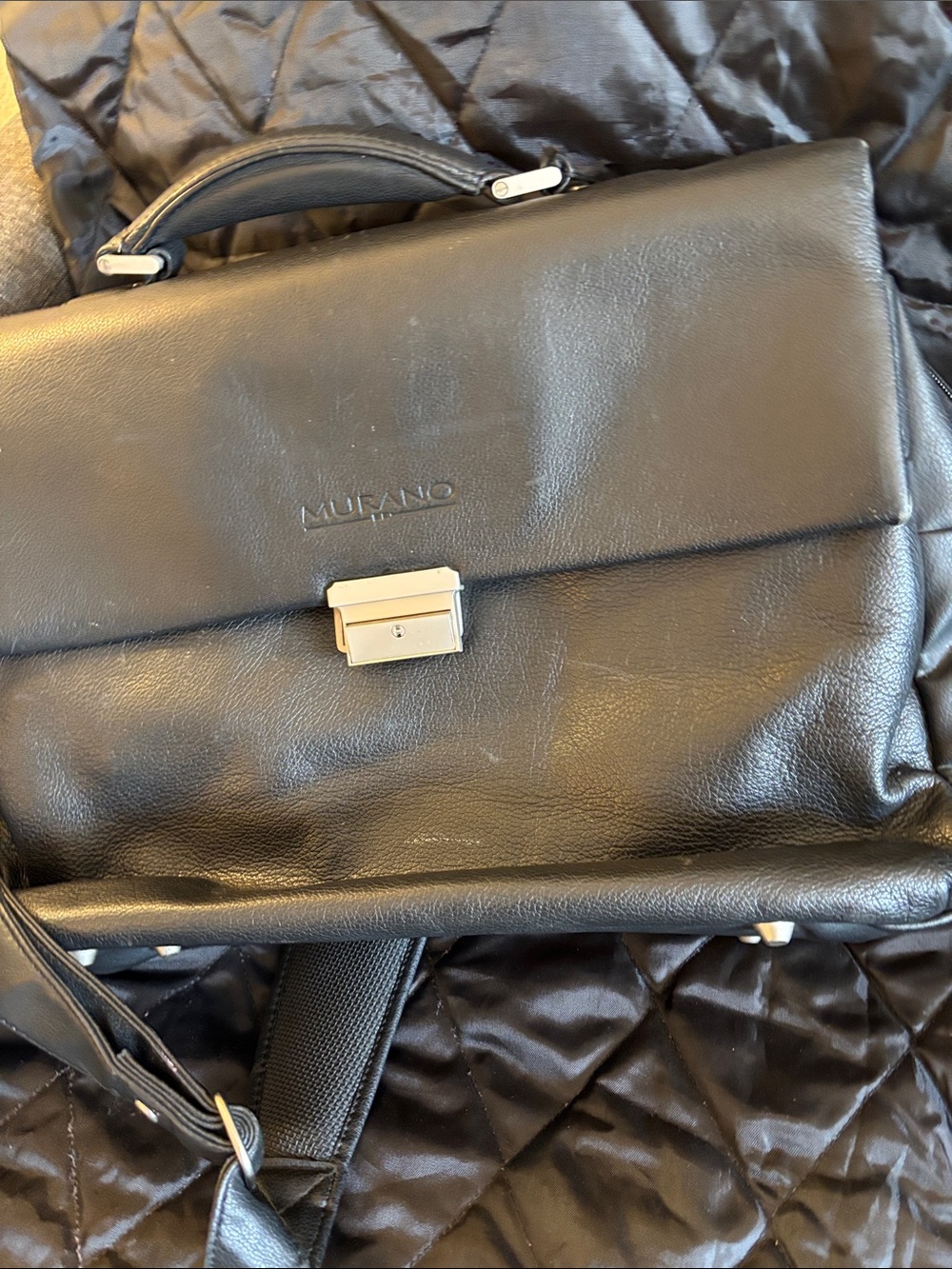 Murano Black Leather Travel Briefcase Messenger Bag Men’s